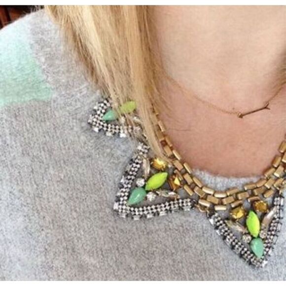 Stella & Dot Palmia Rhinestone Encrusted Green Hematite Statement Necklace - Picture 10 of 10